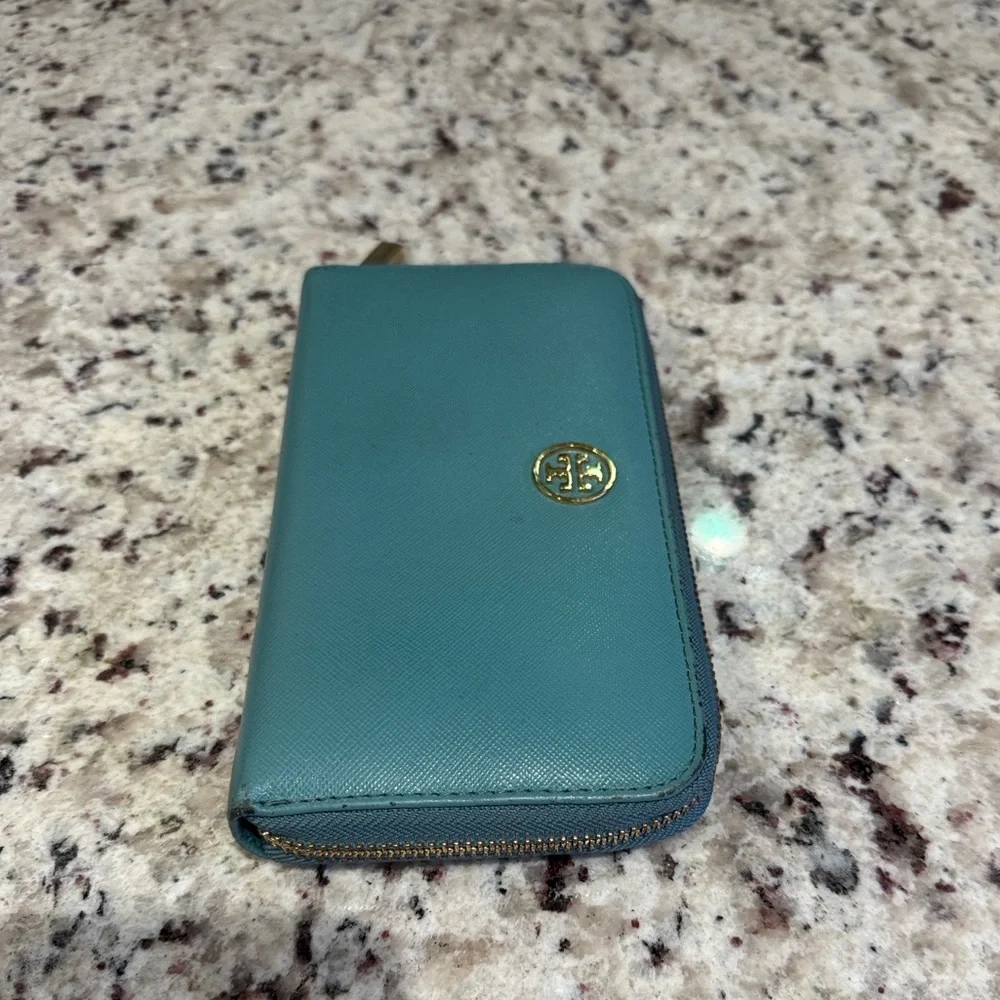 Tory Burch Teal Zip -Around Wallet